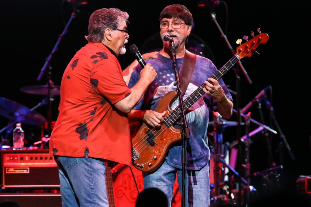 Randy Owen and Teddy Gentry of Alabama perform during the opening night of the Alabama 50th Anniversary Tour at Bridgestone Arena on July 02, 2021 in Nashville, Tennessee.
