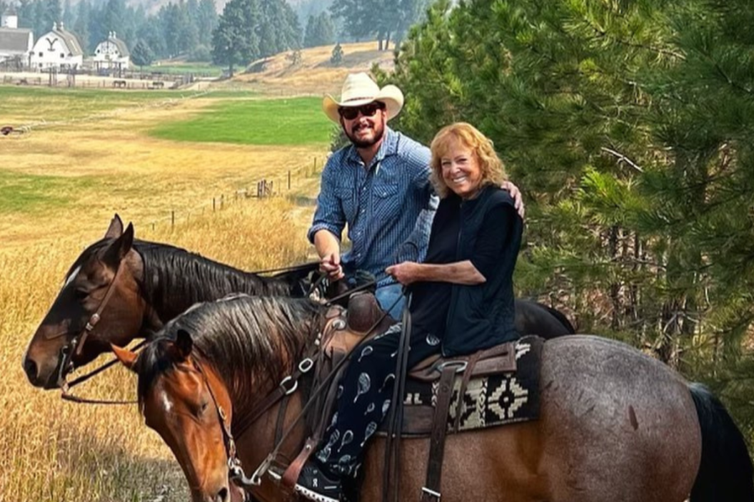 Cole Hauser poses on horseback with mom