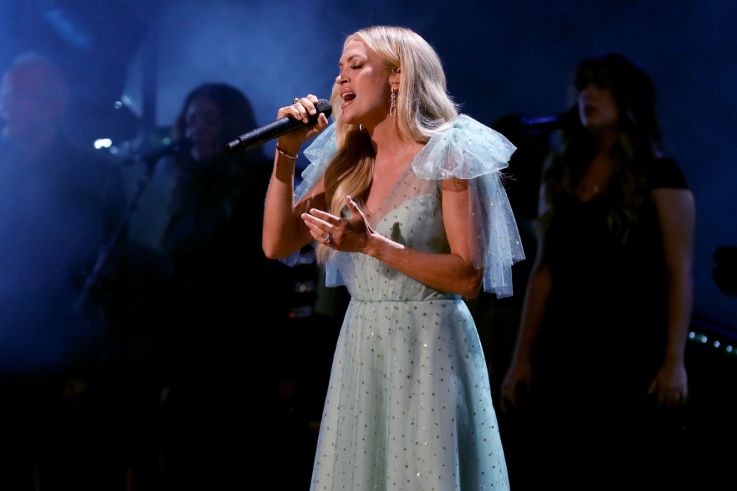 In this image released on September 16, Carrie Underwood performs onstage for CMT Giants: Vince Gill at The Fisher Center for the Performing Arts in Nashville, Tennessee.