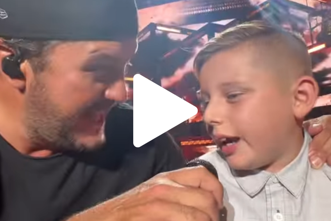 A screengrab of Luke Bryan's Sept. 4, 2022 performance in Las Vegas with a 10-year-old fan named Brandon.