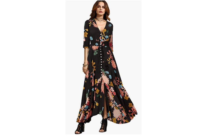 beth dutton brown polka dot dress Arra Chiffon And Lace Halter Maxi Dress - Cacao Brown