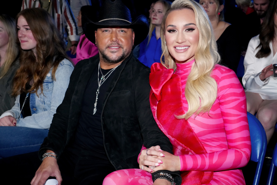 Jason Aldean and Brittany Aldean attend the 2022 CMT Music Awards at Nashville Municipal Auditorium on April 11, 2022 in Nashville, Tennessee.