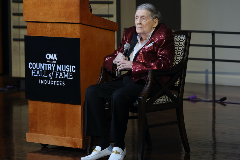 NASHVILLE, TENNESSEE - MAY 17: Jerry Lee Lewis speaks at the Country Music Hall of Fame 2022 inductees presented by CMA at Country Music Hall of Fame and Museum on May 17, 2022 in Nashville, Tennessee. 