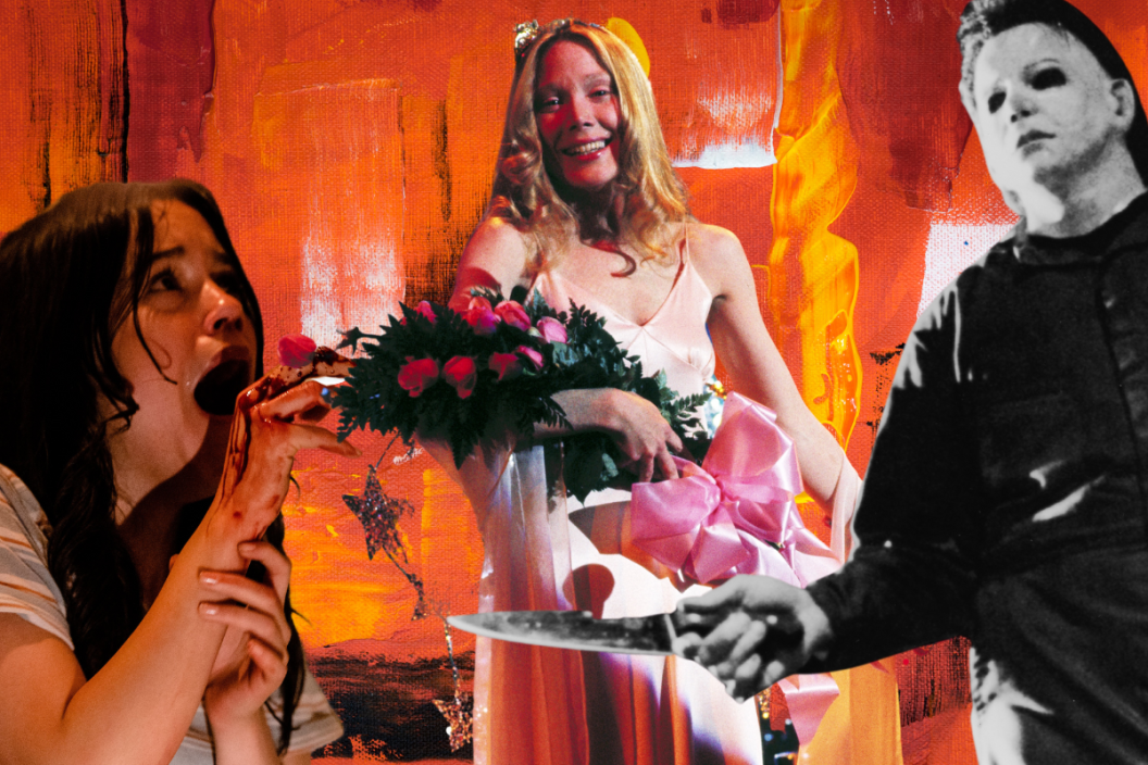 Photo illustration featuring scenes from X, Carrie and Halloween