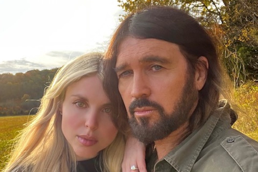 Publicity photo of engaged couple Firerose and Billy Ray Cyrus