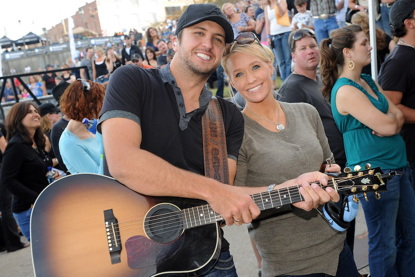 NASHVILLE, TN - OCTOBER 17: ***EXCLUSIVE COVERAGE*** Recording Artist Luke Bryan and his wife Caroline Bryan backstage at Dierk Bentley's 5th Annual Miles & Music For Kids celebrity motorcycle ride and benefit concert at Riverfront Park on October 17, 2010 in Nashville, Tennessee. 
