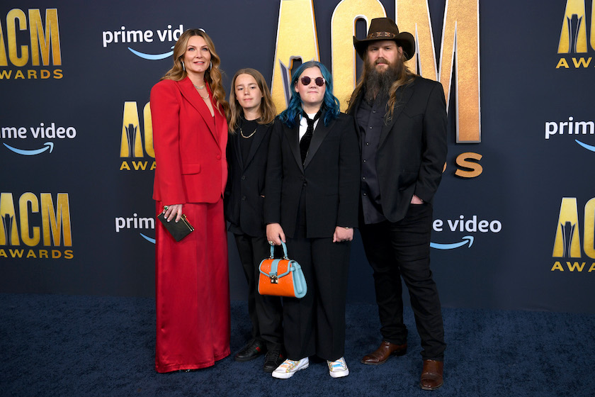 LAS VEGAS, NEVADA - MARCH 07: (L-R) Morgane Stapleton, Ada Stapleton, Wayland Stapleton and Chris Stapleton attends the 57th Academy of Country Music Awards at Allegiant Stadium on March 07, 2022 in Las Vegas, Nevada. 