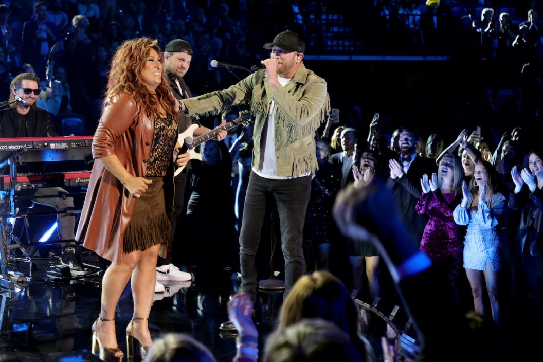NASHVILLE, TENNESSEE - NOVEMBER 09: Jo Dee Messina and Cole Swindell perform onstage at The 56th Annual CMA Awards at Bridgestone Arena on November 09, 2022 in Nashville, Tennessee.