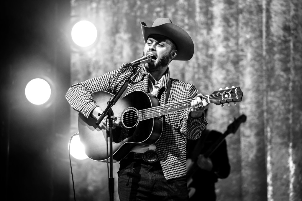  Singer and songwriter Charley Crockett performs at the Ryman Auditorium on November 14, 2022 in Nashville, Tennessee.