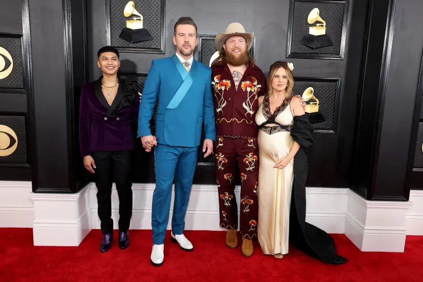 LOS ANGELES, CALIFORNIA - FEBRUARY 05: (FOR EDITORIAL USE ONLY) (L-R) Abi Ventura, T.J. Osborne and John Osborne of Brothers Osborne, and Lucie Silvas attend the 65th GRAMMY Awards on February 05, 2023 in Los Angeles, California. 