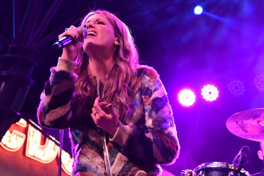 LAS VEGAS, NV - DECEMBER 06: Recording artist Carly Pearce performs during the 31st annual Downtown Hoedown at the Fremont Street Experience on December 6, 2017 in Las Vegas, Nevada. 