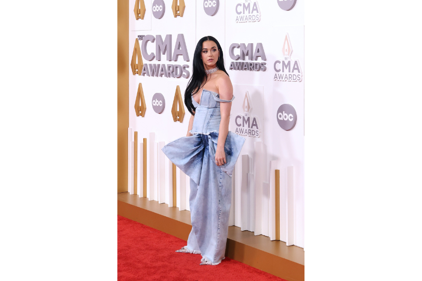 katy perry denim dress Katy Perry Wears Two All-Jean Outfits to 2022 CMA Awards