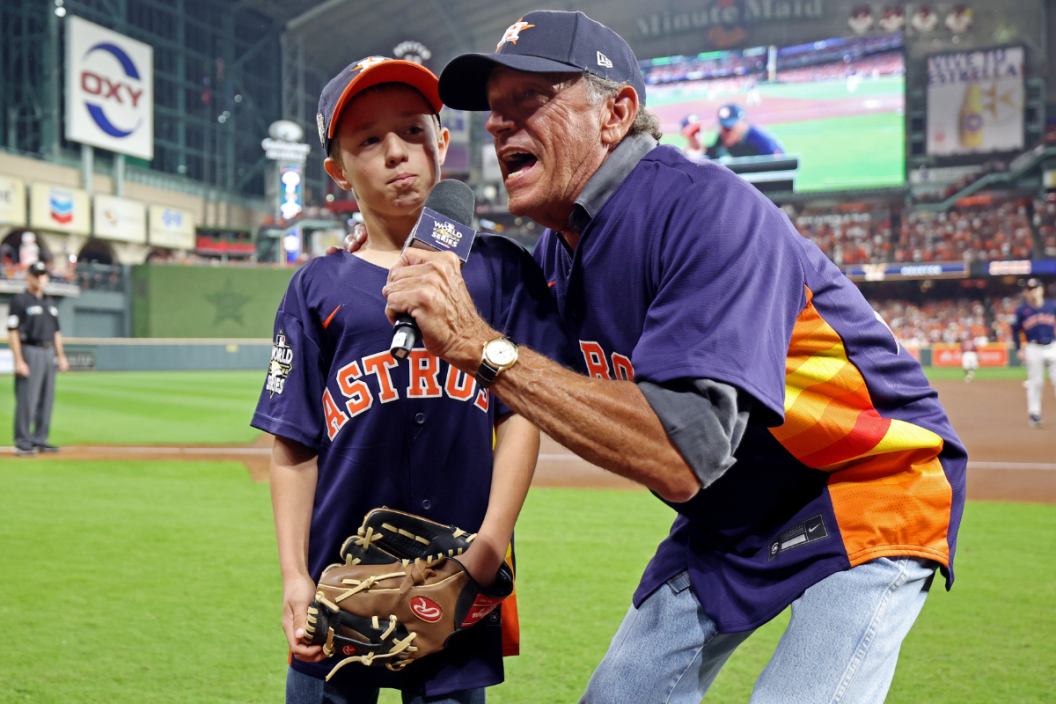 George Strait announces Play Ball prior to Game 6 of the 2022 World Series between the Philadelphia Phillies and the Houston Astros at Minute Maid Park on Saturday, November 5, 2022 in Houston, Texas.