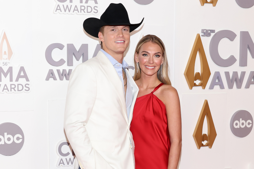 Parker McCollum and Hallie Ray Light attend The 56th Annual CMA Awards at Bridgestone Arena on November 09, 2022 in Nashville, Tennessee