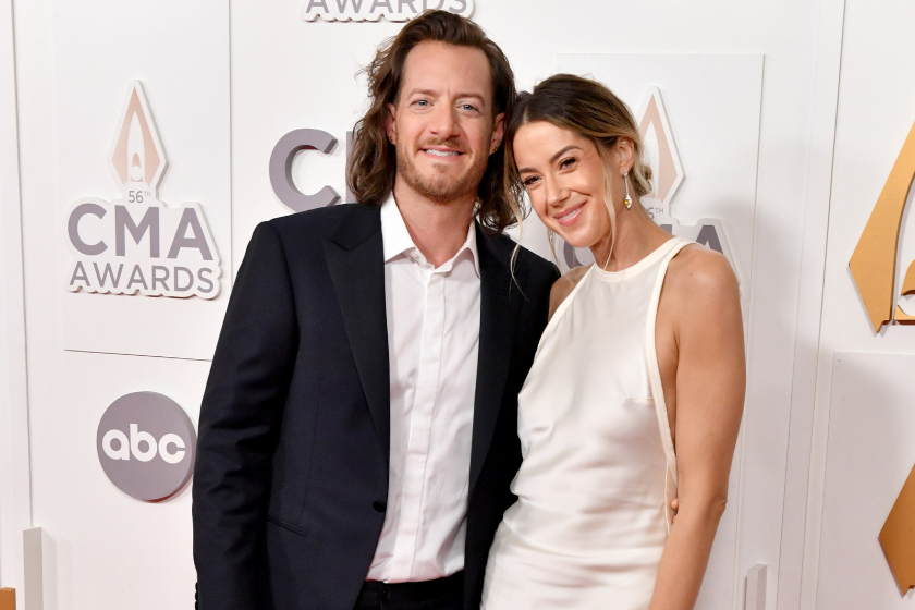 Tyler Hubbard and Hayley Hubbard attend The 56th Annual CMA Awards at Bridgestone Arena on November 09, 2022 in Nashville, Tennessee