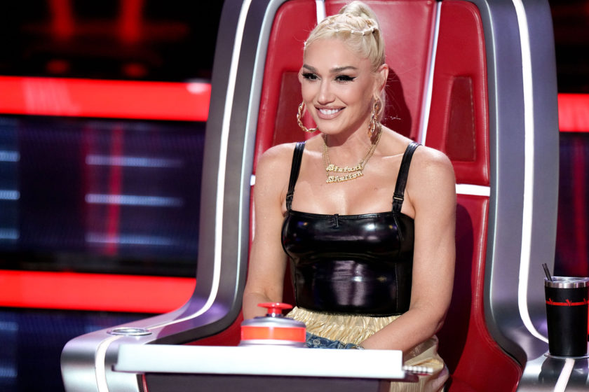 Gwen Stefani poses in her chair on The Voice
