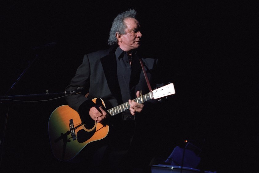 LOS ANGELES, CA - JUNE 14: Johnny Cash performs at the Greek Theatre in Los Angeles, California on June 14, 1997. 