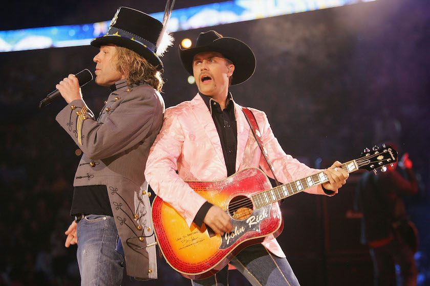 DENVER - FEBRUARY 20: Kenny Alphin and John Rich of Big and Rich perform at the 2005 NBA All Star Game at the Pepsi Center on February 20, 2005 in Denver, Colorado. 