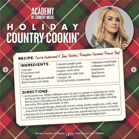 Carrie Underwood and Ivey Childers' Christmas dessert recipe, as shared by the ACM