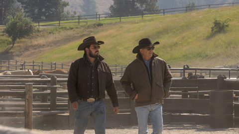 Rip and John in Yellowstone walking around the ranch