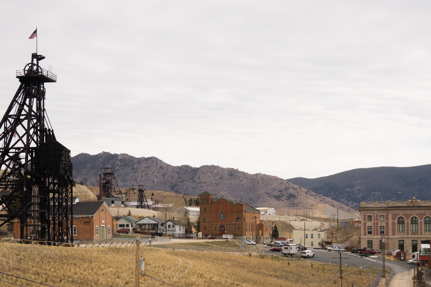 Structures and hills that make up part of Butte, Montana