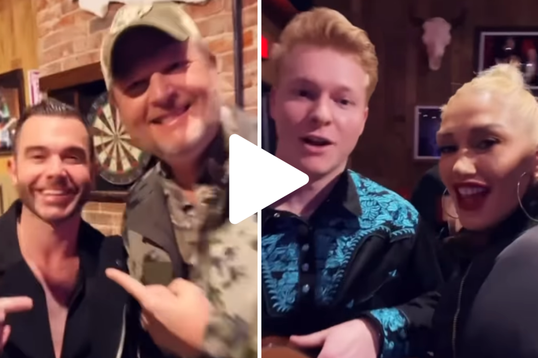 Screenshots of Jay Allen and Austin Montgomery from a Season 22 of 'The Voice' finale party at the Ole Red location in Blake Shelton's home town