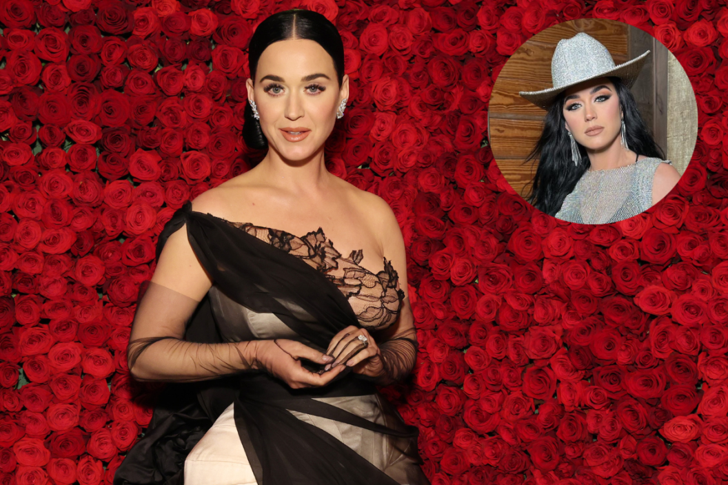 NEW YORK, NEW YORK - MAY 02: (Exclusive Coverage) Katy Perry attends The 2022 Met Gala Celebrating "In America: An Anthology of Fashion" at The Metropolitan Museum of Art on May 02, 2022 in New York City and a screenshot from Katy Perry's trip to the Santa Barbara Carriage & Western Arts Museum