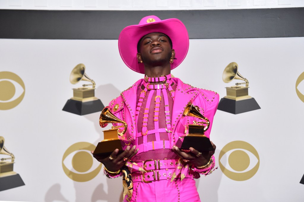 LOS ANGELES, CALIFORNIA - JANUARY 26: Lil Nas X, winner of Best Pop Duo/Group Performance for "Old Town Road" and Best Music Video for "Old Town Road (Official Movie)", poses in the press room during the 62nd Annual GRAMMY Awards at STAPLES Center on January 26, 2020 in Los Angeles, California. 