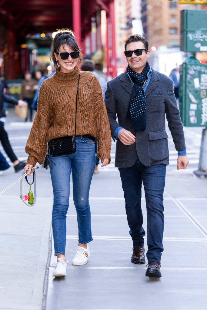 NEW YORK, NEW YORK - OCTOBER 18: Aubrey Paige (L) and Ryan Seacrest are seen in Midtown on October 18, 2022 in New York City. 