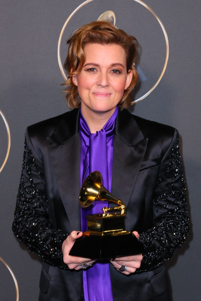 LOS ANGELES, CALIFORNIA - FEBRUARY 05: Brandi Carlile, the winner of the Best Rock Song award for "Broken Horses" poses in the press room during the 65th GRAMMY Awards Premiere Ceremony at Microsoft Theater on February 05, 2023 in Los Angeles, California. 