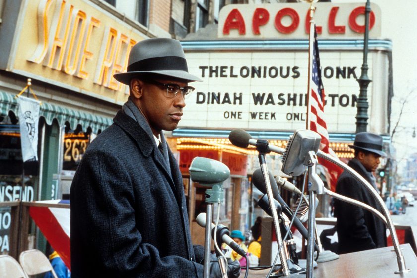 Denzel Washington in a scene from Spike Lee's biopic of the African-American activist, 'Malcolm X', 1992.