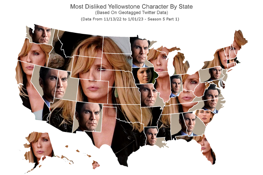 disliked 'yellowstone' character map by state