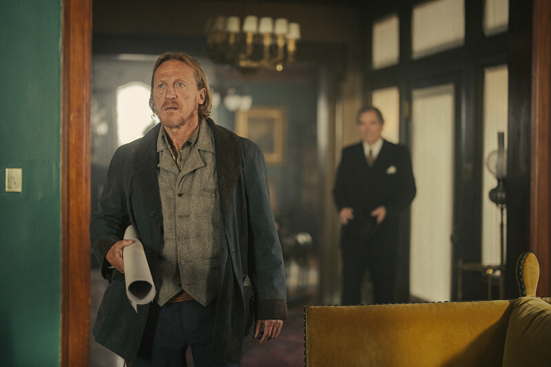 Jerome Flynn as Banner Creighton and Timothy Dalton as Donald Whitfield of the Paramount+ series 1923. Photo Cr: Christopher Saunders/Paramount+ © 2022 Viacom International Inc. All Rights Reserved.