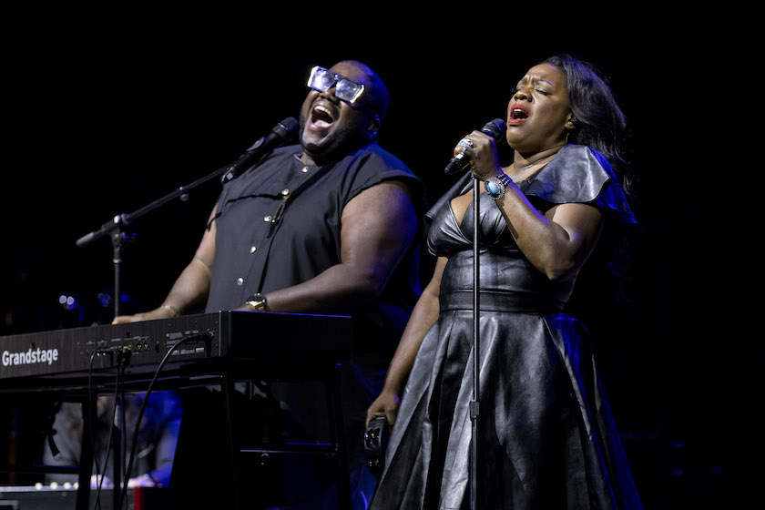 DETROIT, MICHIGAN - MAY 10: Michael Trotter Jr. (L) and Tanya Blount of War and Treaty perform at the Fox Theatre on May 10, 2022 in Detroit, Michigan.