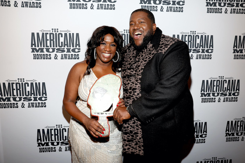 NASHVILLE, TENNESSEE - SEPTEMBER 14: Tanya Trotter and Michael Trotter Jr. of The War and Treaty seen backstage during the 21st Annual Americana Honors & Awards at Ryman Auditorium on September 14, 2022 in Nashville, Tennessee.