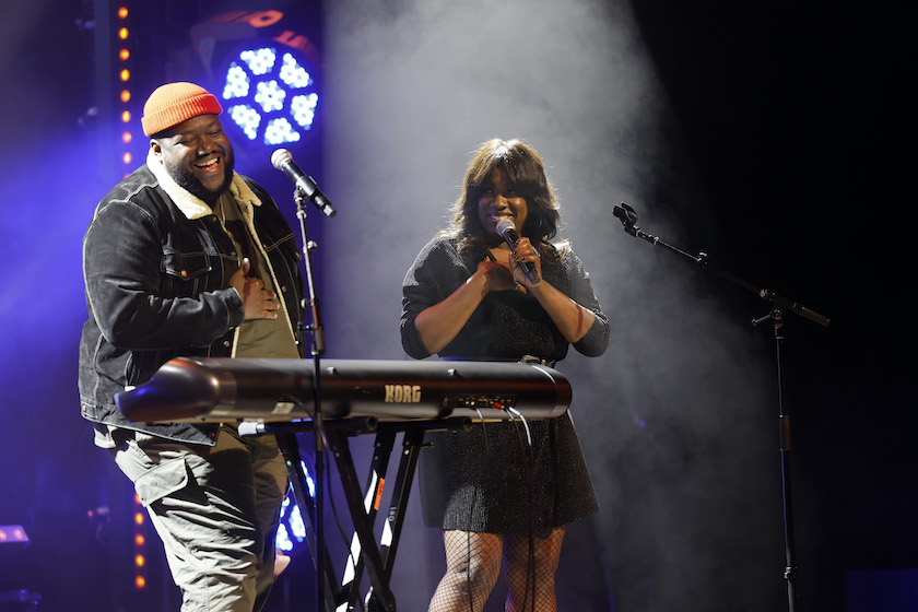 NASHVILLE, TENNESSEE - JANUARY 26: Michael Trotter Jr. and Tanya Blount of The War and Treaty perform onstage at the Musicians On Call celebration of Millions Of Moments at Wildhorse Saloon on January 26, 2023 in Nashville, Tennessee.