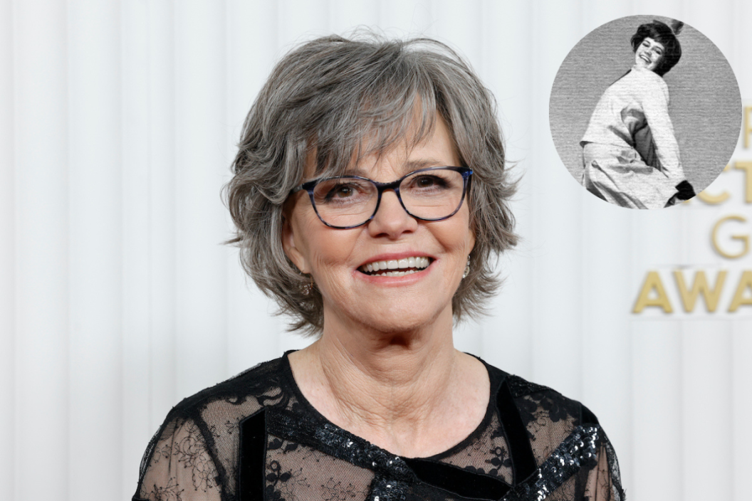 LOS ANGELES, CALIFORNIA - FEBRUARY 26: Sally Field attends the 29th Annual Screen Actors Guild Awards at Fairmont Century Plaza on February 26, 2023 in Los Angeles, California plus a photo of Field as a high school cheerleader