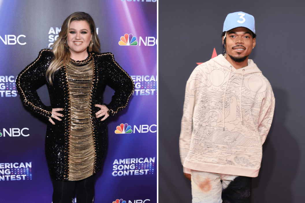 UNIVERSAL CITY, CALIFORNIA - MAY 09: Kelly Clarkson attends NBC's "American Song Contest" grand final live premiere and red carpet at Universal Studios Hollywood on May 09, 2022 in Universal City, California and LOS ANGELES, CALIFORNIA - JUNE 26: Chance the Rapper attends the 2022 BET Awards at Microsoft Theater on June 26, 2022 in Los Angeles, California.