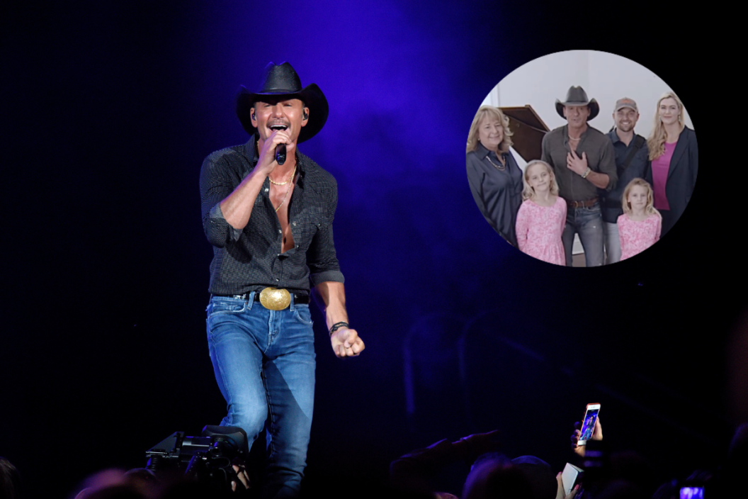 MELBOURNE, AUSTRALIA - OCTOBER 06: Tim McGraw performs on stage at the Rod Laver Arena on October 6th 2019 in Melbourne Australia and a screengrab from Tim Graw's viral social media post