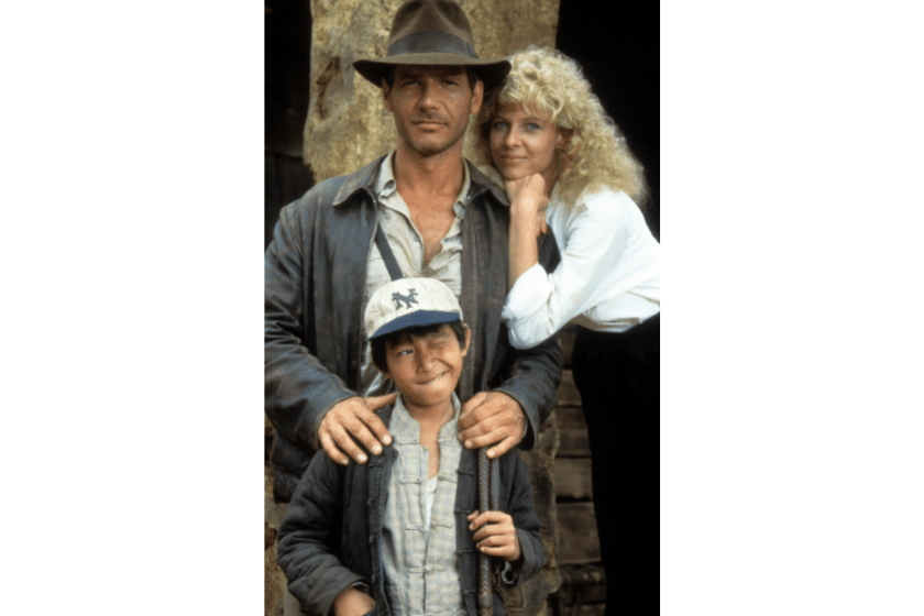 Harrison Ford, Jonathan Ke Quan and Kate Capshaw on set of the film 'Indiana Jones And The Temple Of Doom', 1984