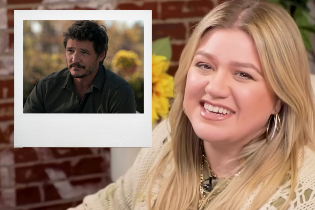 Kelly Clarkson on The Kelly Clarkson Show set/ Pedro Pascal in "The Last of Us"
