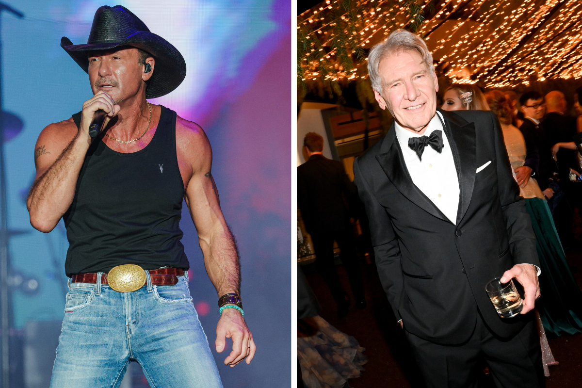 Tim McGraw performs during the Windy City Smokeout on August 5, 2022 in Chicago, Illinois. / Harrison Ford at the 95th Annual Academy Awards Governors Ball held at Dolby Theatre on March 12, 2023 in Los Angeles, California.