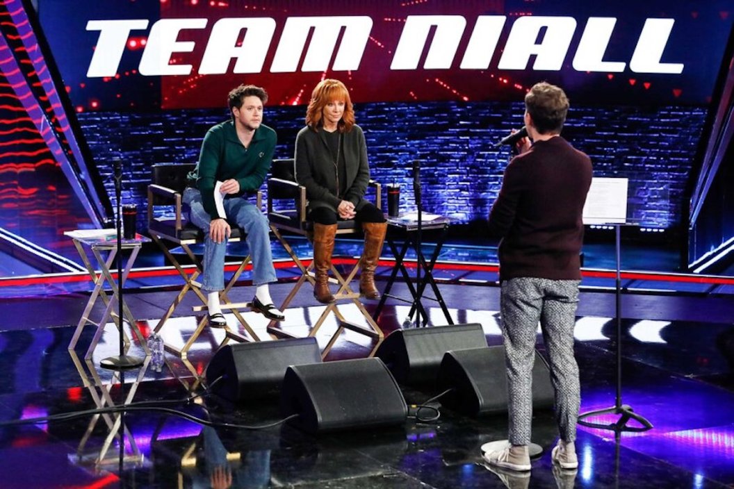 Niall Horan and Reba McEntire with a contestant on The Voice Season 23 Episode 12- The Knockouts Part 2