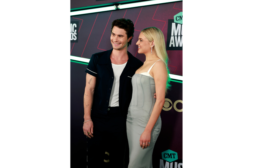 Chase Stokes and Kelsea Ballerini attend the 2023 CMT Music Awards at Moody Center on April 02, 2023 in Austin, Texas