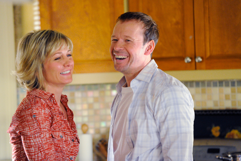  Linda (Amy Carlson) and Danny (Donnie Wahlberg) discuss an issue at home on BLUE BLOODS