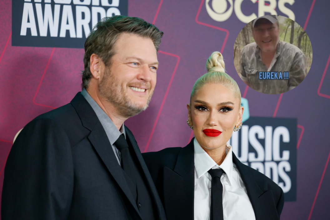 AUSTIN, TEXAS - APRIL 02: Blake Shelton and Gwen Stefani attend the 2023 CMT Music Awards at Moody Center on April 02, 2023 in Austin, Texas and screengrab from a mushroom foraging Instagram video