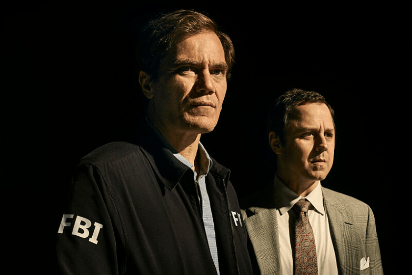 Michael Shannon as Gary Noesner and Giovanni Ribisi as Dan Cogdell in Waco: The Aftermath. 