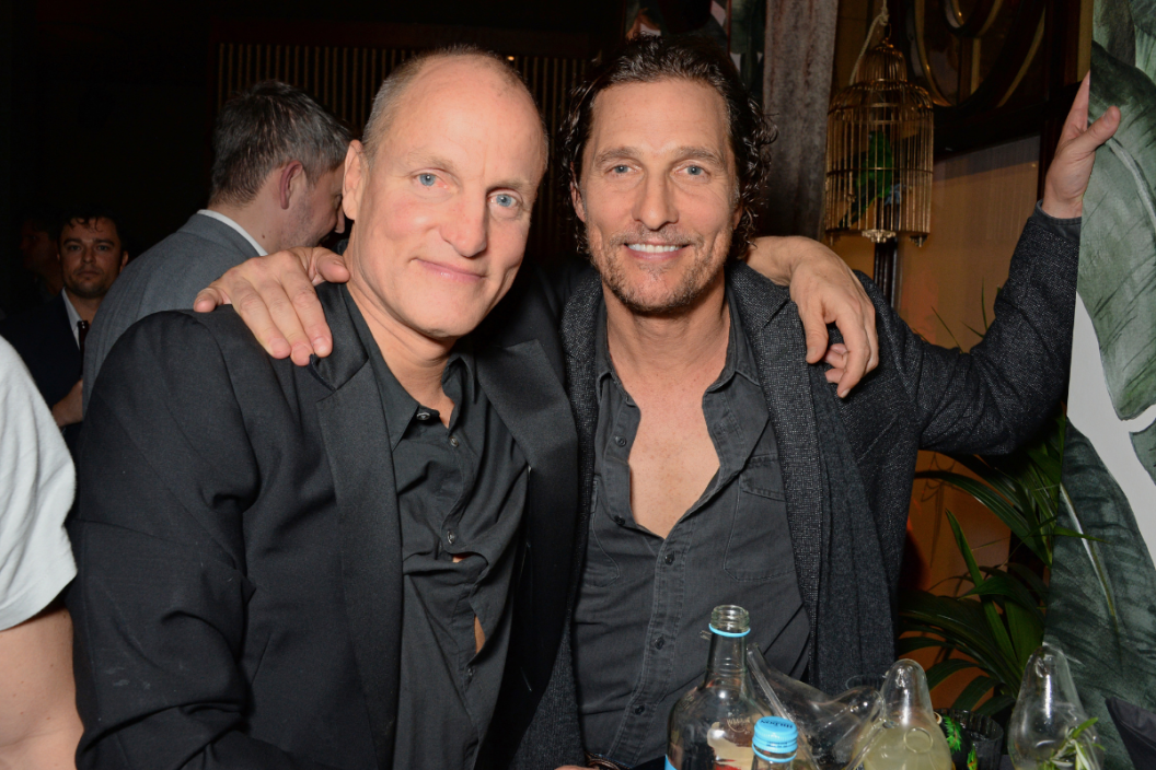 LONDON, ENGLAND - NOVEMBER 08: Woody Harrelson and Matthew McConaughey attend the launch party of new bar The Parrot at The Waldorf Hilton hosted by Idris Elba on November 8, 2018 in London, England.