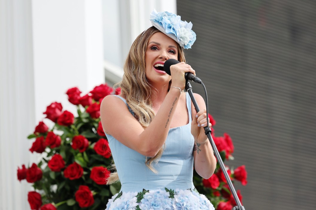 LOUISVILLE, KENTUCKY - MAY 06: Carly Pearce performs during Kentucky Derby 149 at Churchill Downs on May 06, 2023 in Louisville, Kentucky.