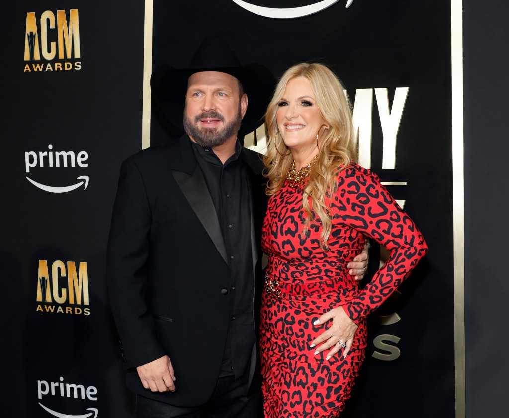 FRISCO, TEXAS - MAY 11: (L-R) Garth Brooks and Trisha Yearwood attend the 58th Academy Of Country Music Awards at The Ford Center at The Star on May 11, 2023 in Frisco, Texas. 